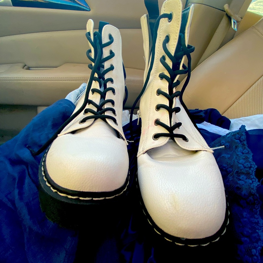 White Union Bay combat boots